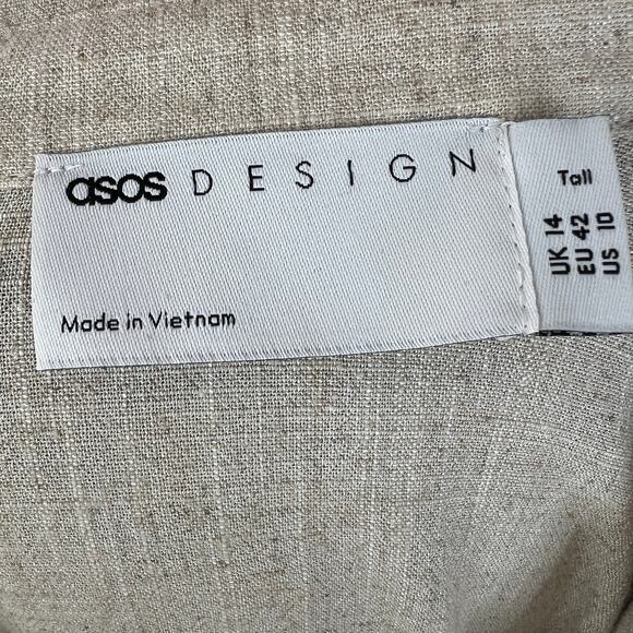 ASOS DESIGN Beige Linen Blend Long Sleeve Button-Up Collared Pocket Shirt 10T - Picture 6 of 8